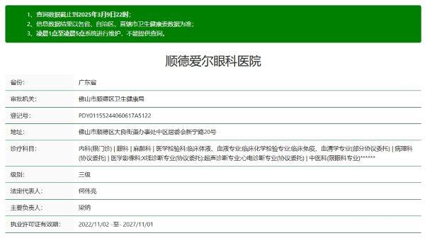 顺德爱尔眼科医院收费价格表/收费标准